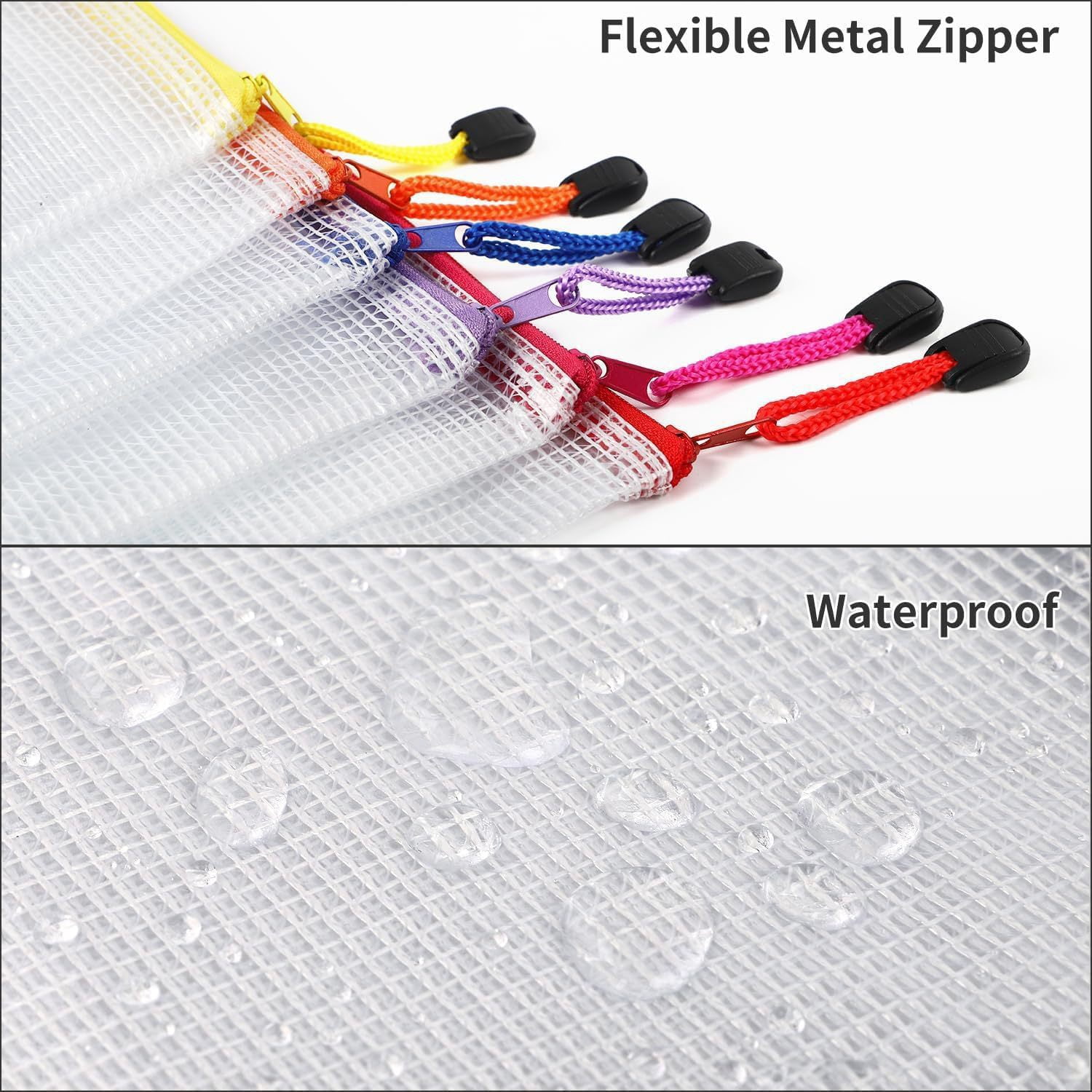 24Pack Mesh Zipper Pouch Bags, A4 Letter Size, Zipper Bags with Label Pocket, Waterproof Pouches for Classroom Organizer, Board Game Toy Storage, Document Bag for Teacher School Office Supplies