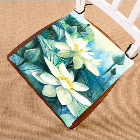 

PHFZK Oil Painting Floral Chair Pad White Lotus Flower Seat Cushion Chair Cushion Floor Cushion Two Sides Size 16x16 inches