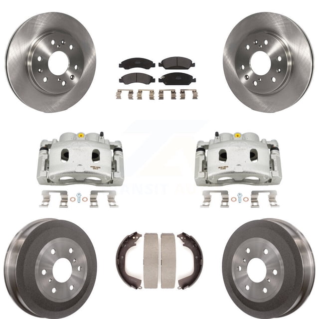 Transit Auto Front Rear Disc Brake Caliper Rotors Drums Semi-Metallic Pads Kit (8Pc) for Car GMC Sierra 1500 Chevrolet Silverado KC8-100781P