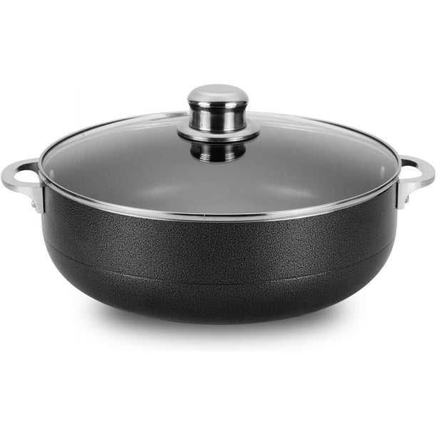 Horno holandés antiadherente de 13 cuartos con tapa de vidrio | Caldero de aluminio multiusos para estofar, hervir y guisar | Recubrimiento antiadherente con acabado negro | Ideal para ollas de todos