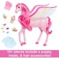 thumbnail image 3 of Barbie Doll Toys, Pegasus Pink Winged Horse Toy with 10 Accessories Including Puppy & Barrettes, Inspired A Touch of Magic, 3 of 5