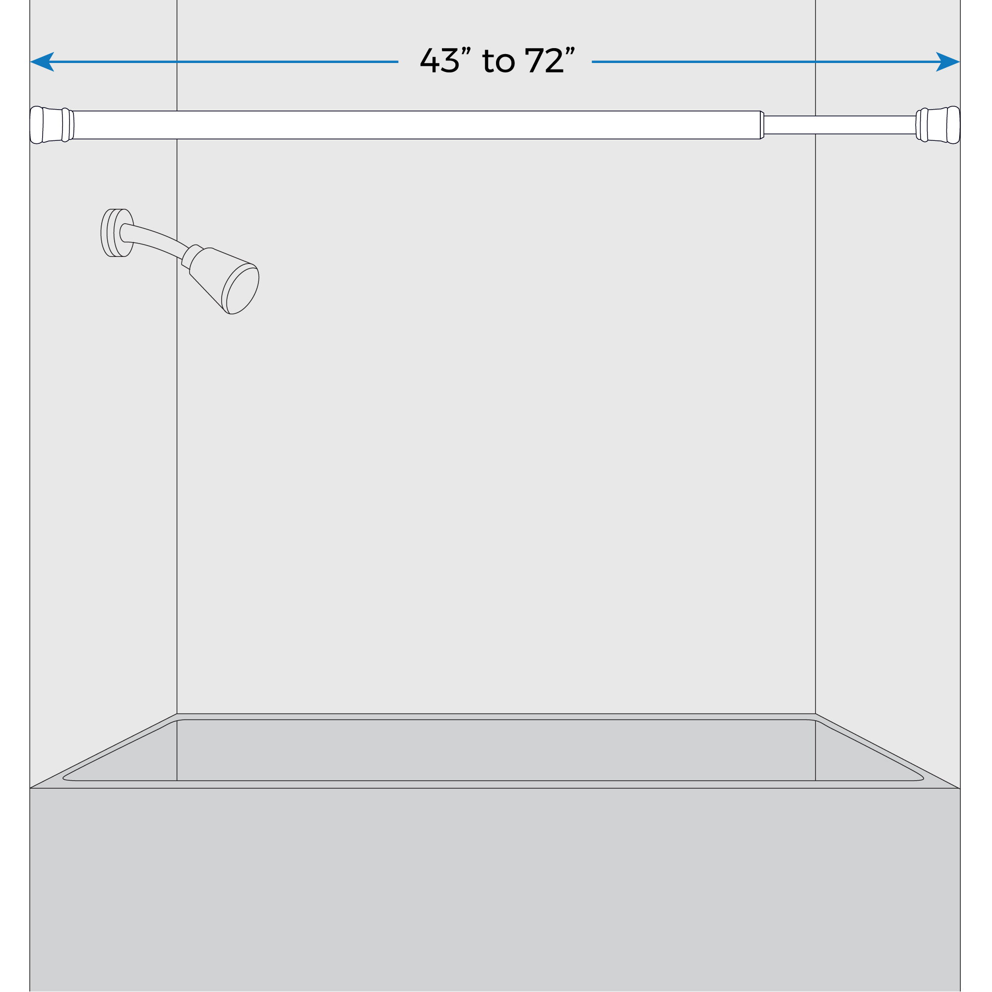 Mainstays Easy Hang Shower Curtain Tension Rod, Adjustable 43" - 72", Brushed Nickel