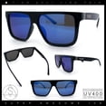 thumbnail image 2 of Kush Mens Color Mirror Flat Top Urban Fashion Horn Rim Sunglasses [Black - Blue Mirror], 2 of 8