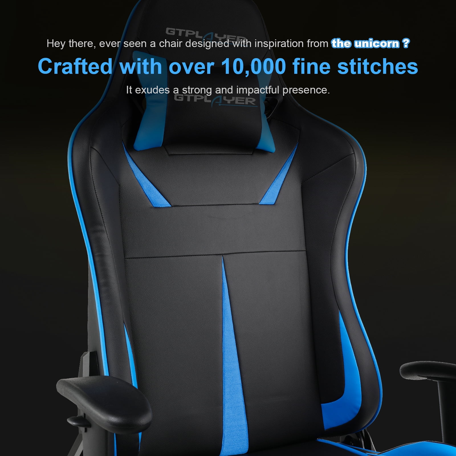 GTRACING Music Gaming Chair with Footrest Ergonomic Reclining PU Leather Office Chair, Blue