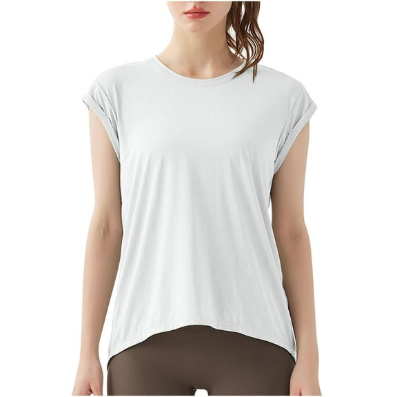 AherBiu Yoga Tops for Women Workout Quick Dry Irregular Cap Sleeve Gym Tops Plain T Shirts Sportswear