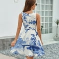 thumbnail image 6 of Blue Chinoiserie Toile Lady Dress Summer Street Style Dresses Female Sleeveless Printed Sundress, 6 of 7