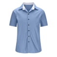 thumbnail image 4 of RYRJJ Men's Short Sleeve Dress Shirts Casual Button Down Shirts Wrinkle-Free Business Work Shirt Tops(Blue,XXL), 4 of 6