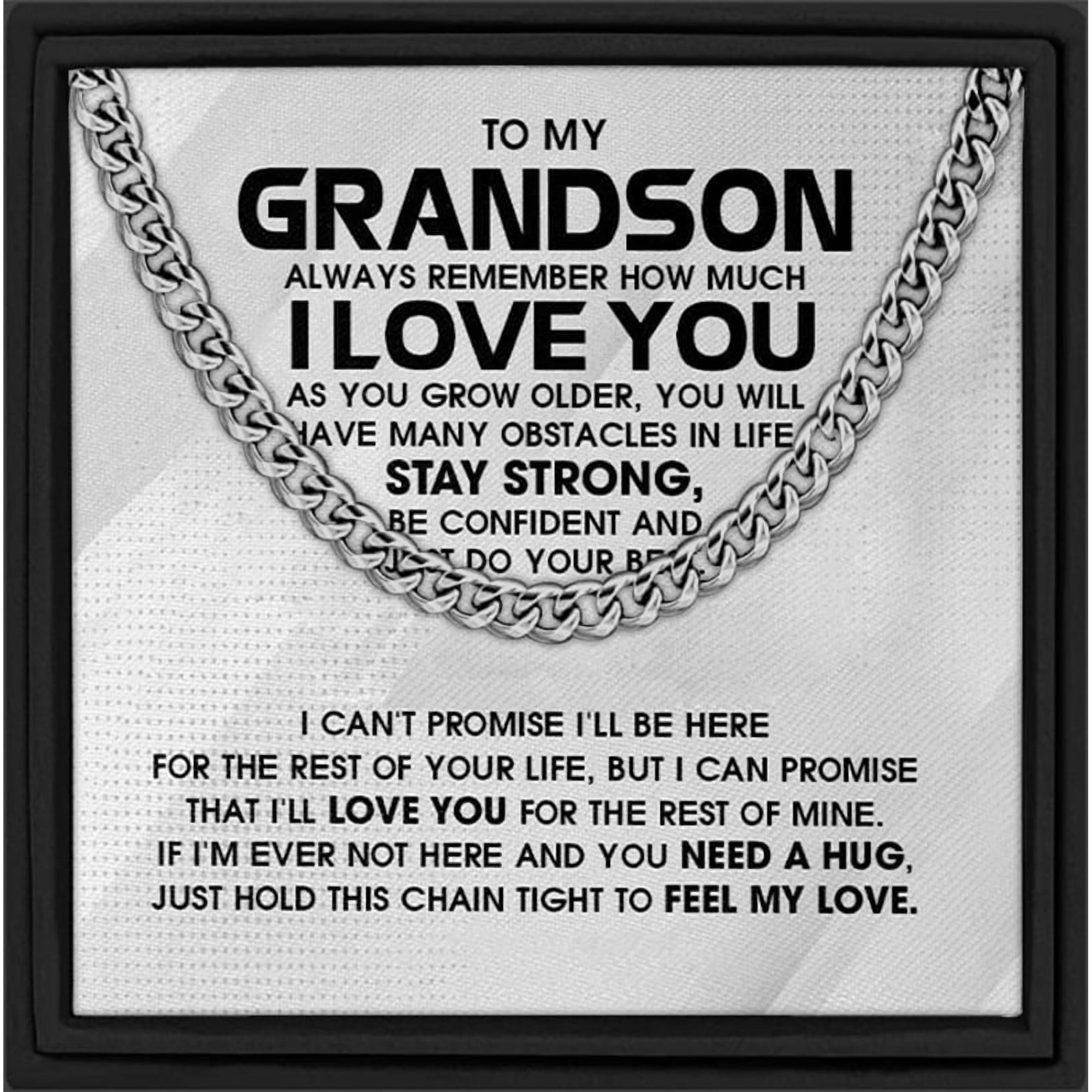 MASALADI To My Grandson Necklace from Grandma, Stainless Steel Cuban Chain with Meaningful Message Card, Sentimental Jewelry Keepsake Gift Box for Graduation Birthday Christmas