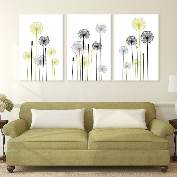 wall26-3 Panel Canvas Wall Art - Hand Drawing Style Dandelions on White Background - Giclee Print Gallery Wrap Modern Home Art Ready to Hang - 24"x36" x 3 Panels