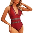 thumbnail image 1 of Mujeres traje de baño Deep V Masajeadores cuello cruzando Correas espalda malla empalme una pieza con almohadillas pecho rojo XL, 1 of 4
