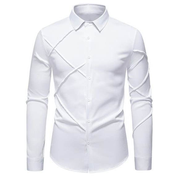 HAiming Mens Shirt Lapel Collar Button down Long Sleeve Casual Solid Color Dress Formal Business Tops