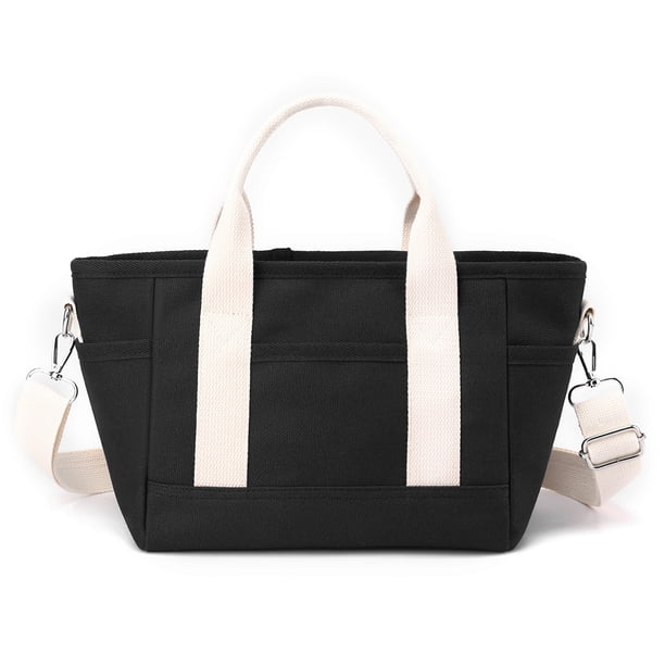 Bolso de hombro de lona para momia, simple, de gran capacidad, para mujer, suave para el trabajo (negro)