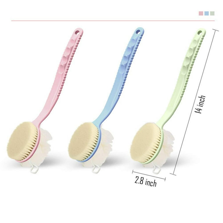 Double Side Long Handle Shower Body Brush Deep Cleaning Ergonomic SPA  Washing Puff Washer for Bathroom Accessories Elderly Men/Women , White Hair