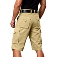 thumbnail image 3 of Men's Loose Fit Cargo Casual Shorts Multi-Pocket Cotton Summer Beach Pants Drawstring Elastic Waist Comfort,Khaki,34, 3 of 7