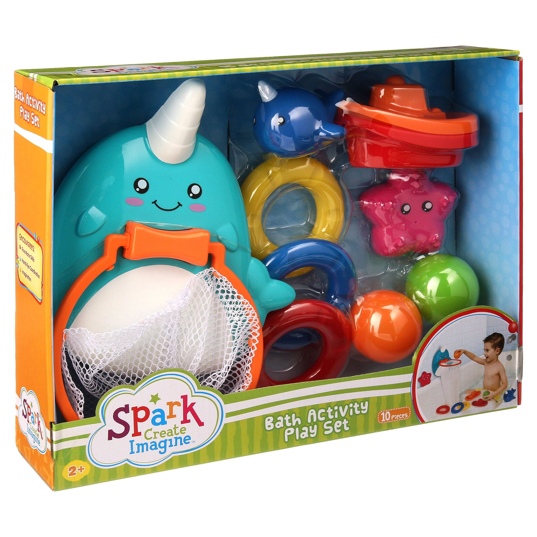 Spark. Create. Imagine. Bath Activity Toy Set, Narwhal Theme, 10 Pieces