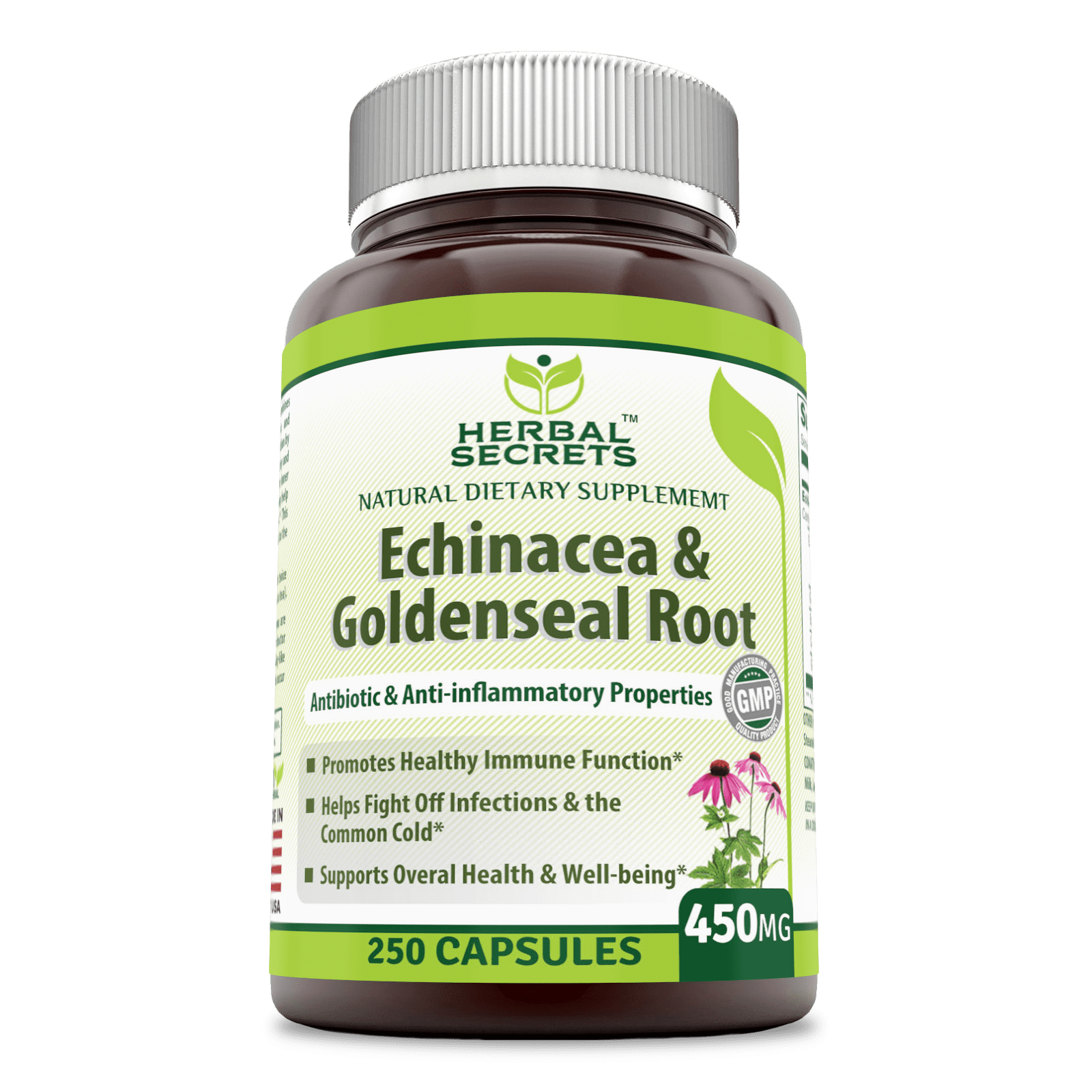 Herbal Secrets Echinacea & Goldenseal Root 450 Mg 250 Capsules