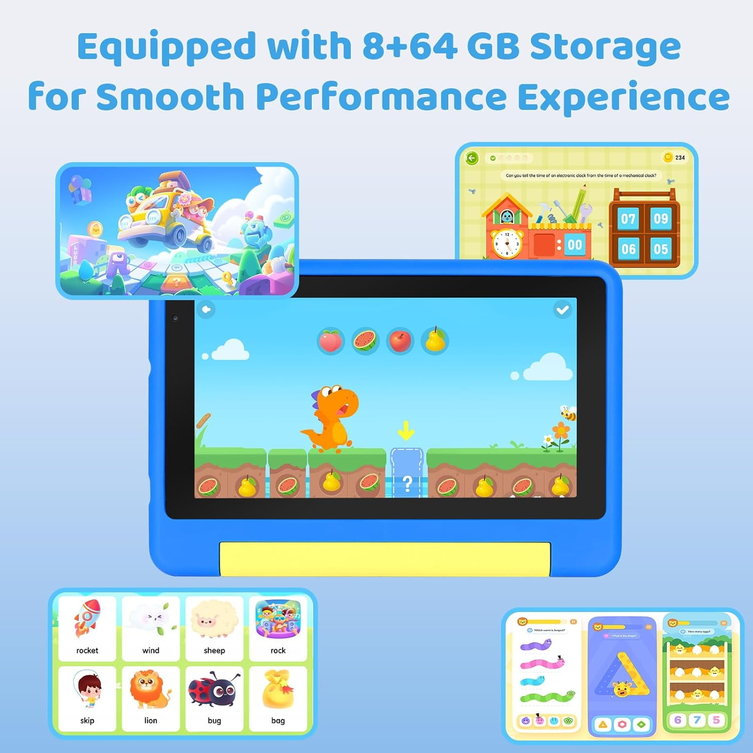 AEEZO 7 Inch Kids Learning Tablet, 8GB RAM 64GB, Educational Tablet for Kids Ages 3-10, Blue
