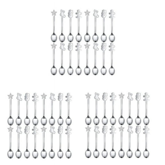 48Pcs Christmas Decorations for Home Stainless Xmas Coffee Spoons Dessert Spoon Tableware Kitchen New Year Gifts Silver,48 x Christmas Spoon,Silver