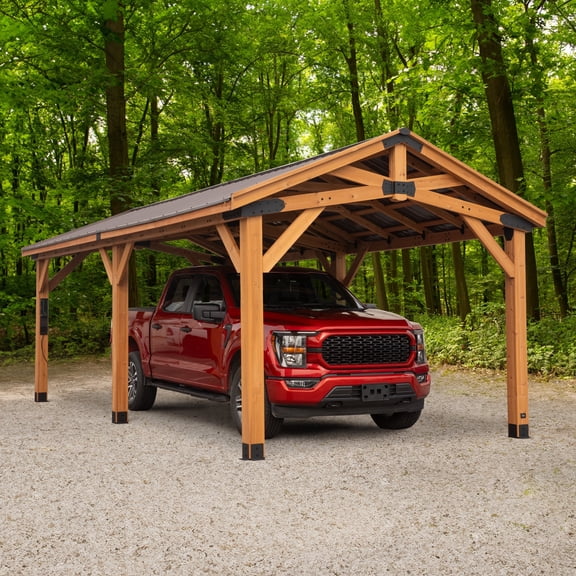 Backyard Discovery Norwood 24' x 12' Cedar Wood Gazebo, Galvanized Steel Roof, PowerPort