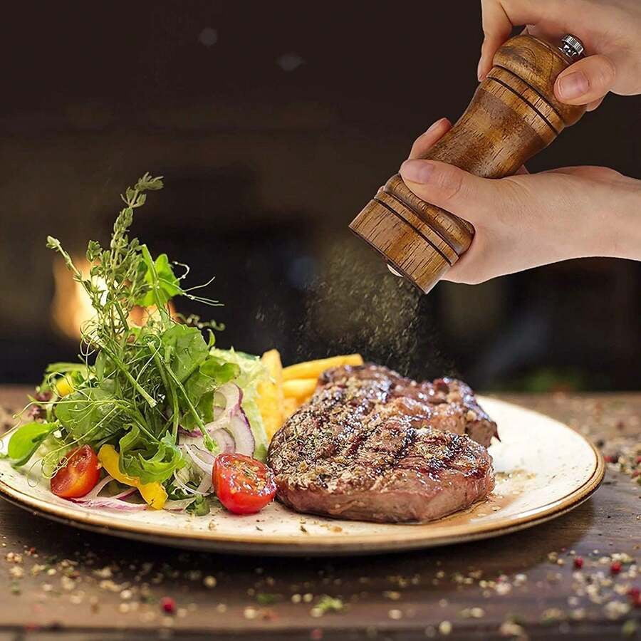 2PCS 5.7-Inch Wooden Pepper Grinder With Adjustable Grinding. This Wooden Pepper Grinder Or Salt Grinder Features An Adjustable Ceramic Rotor For Easy Use.