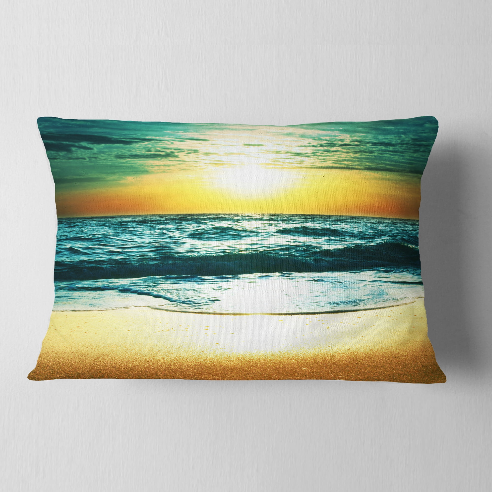 Designart 12" x 20" Multi-color Sea Shore Polyester Throw Pillow
