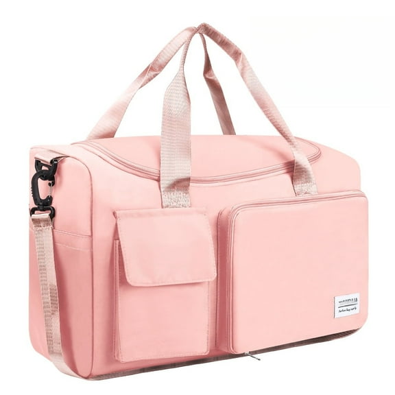 Travel Duffel Bag For Women In Pink, Foldable Sports Tote With Shoe Compartment