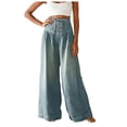 thumbnail image 1 of HSMQHJWE Jeans à Jambe Grand pour Femmes Taille Haute Raccourcis à Enfiler Jeans Taille Élastique à Cordon Pantalon en Denim Extensible, 1 of 7