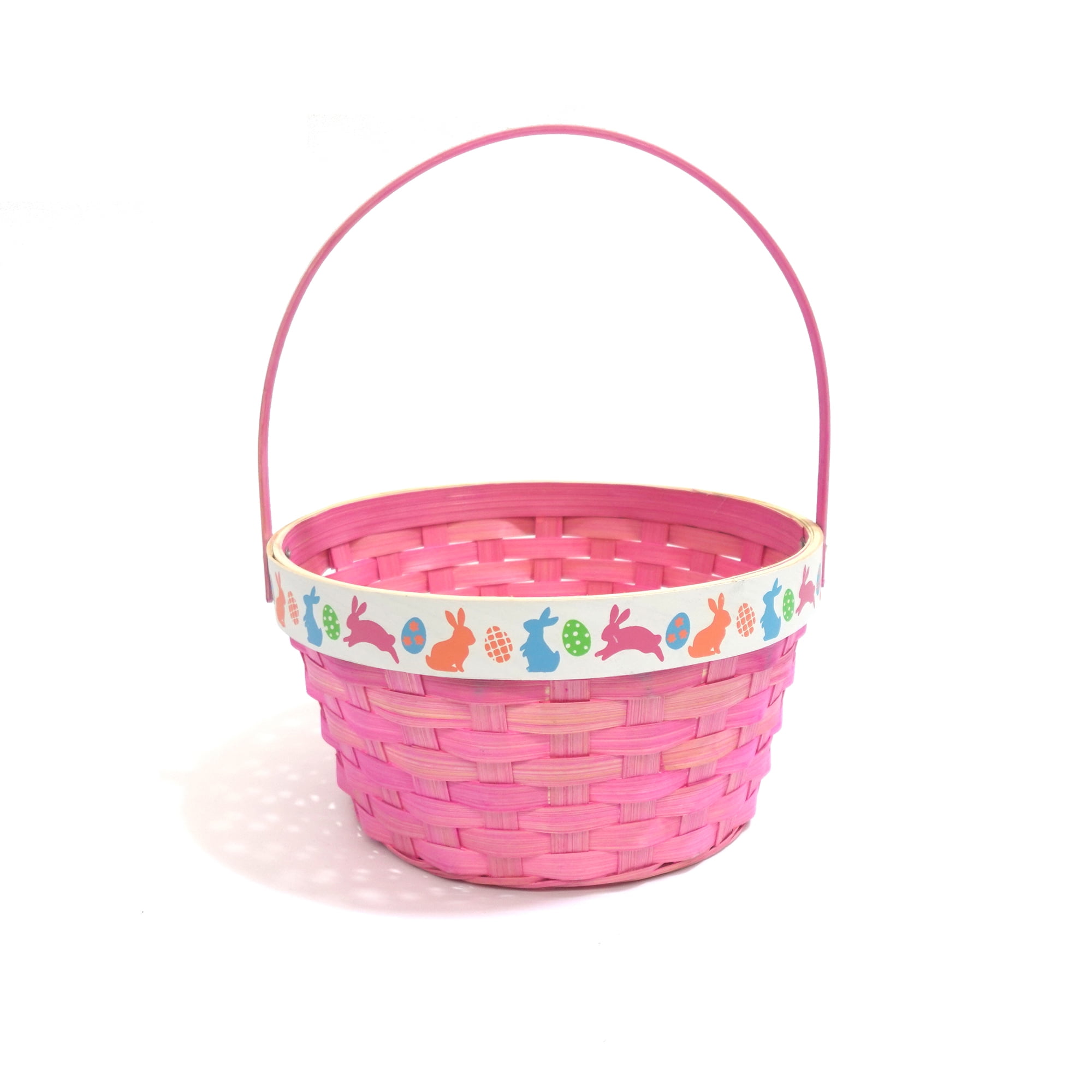 Panier en bambou imprimé de lapin, rose