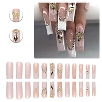 RAGUPEL 24Pcs Glue on Nails for Women,Diamond French Tip Nails,3D Hollow Butterfly Press on Nails Long,Press on Nails Square for Photography,Red Carpet and Stage,Style3