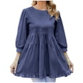 thumbnail image 1 of Pompotops Printemps Vêtements pour Femmes Couleur Unie Col Rond Manches Sept Points Grande Ample Décontracté Haut, 1 of 8
