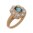 thumbnail image 1 of LBG British Made 18k Rose Gold Natural London Blue Topaz & Cultured Pearl Womens Promise Ring - 33 size options - Size 6, 1 of 8