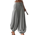 thumbnail image 3 of Lumtrix Womens Balloon Harem Pants Pleated Summer Elastic Waist Baggy Pants Beach Vacation Cotton Linen Trousers Gray XL, 3 of 5