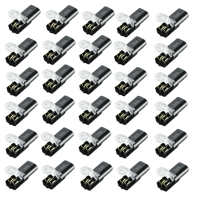 TFixol 30PCS D2 2-Pin 2-Way Locking Quick Connectors, Push-in Plug-in Wire-to-Wire LED Power Connectors with Pure Copper Conductors, Stripping-Free Piercing Design, 10A 300V Rated, Temp Resistant
