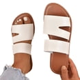 thumbnail image 3 of Ediodpoh Ladies Fashion Summer Solid Color Leather Open Toe Flat Bottom Beach Slippers Womens Slippers White 8, 3 of 6