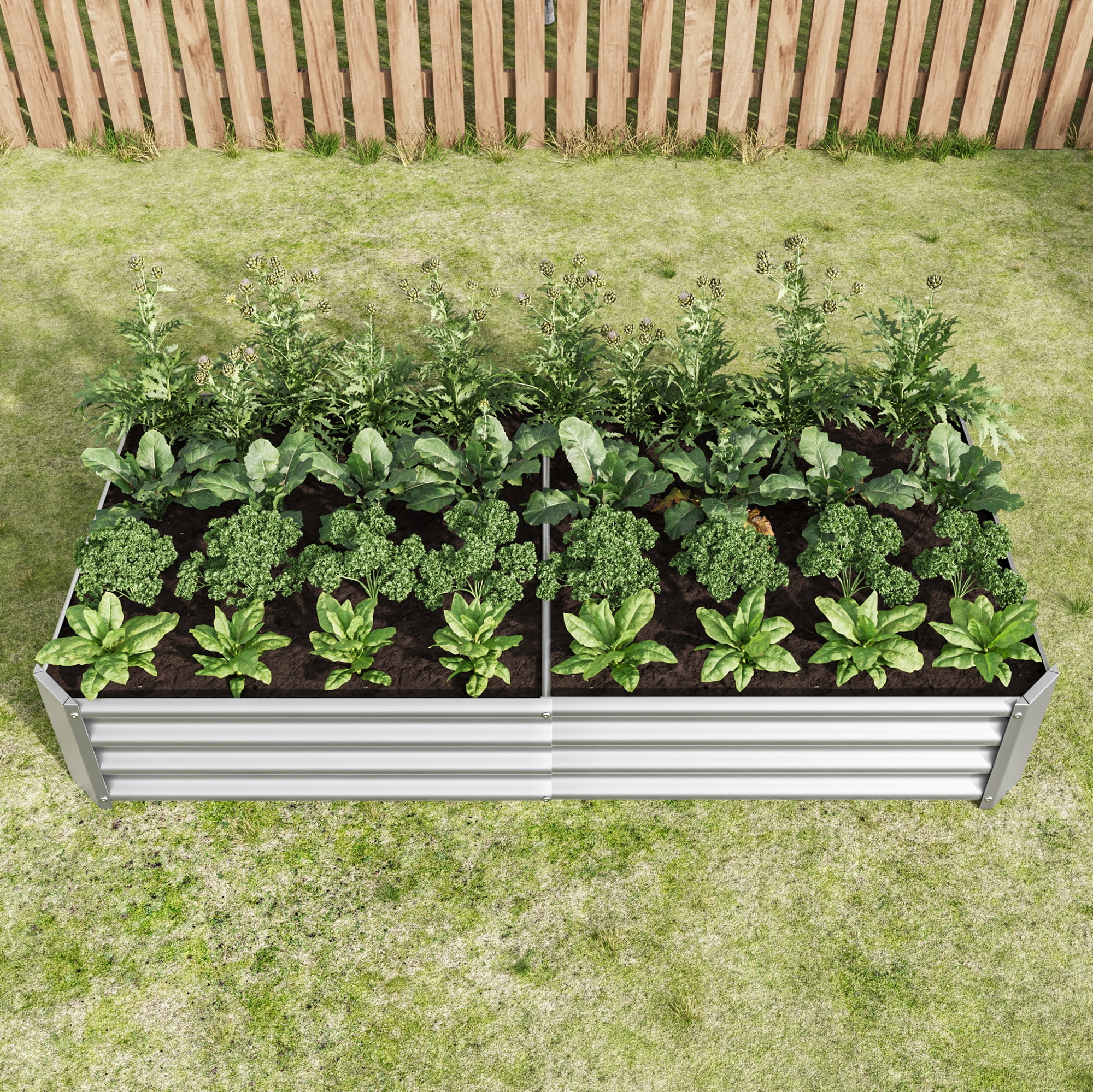 MAYEERTY 6*3*1ft Outdoor Metal Rectangle Raised Garden Bed for Plants, Veggies & Flowers, Silver