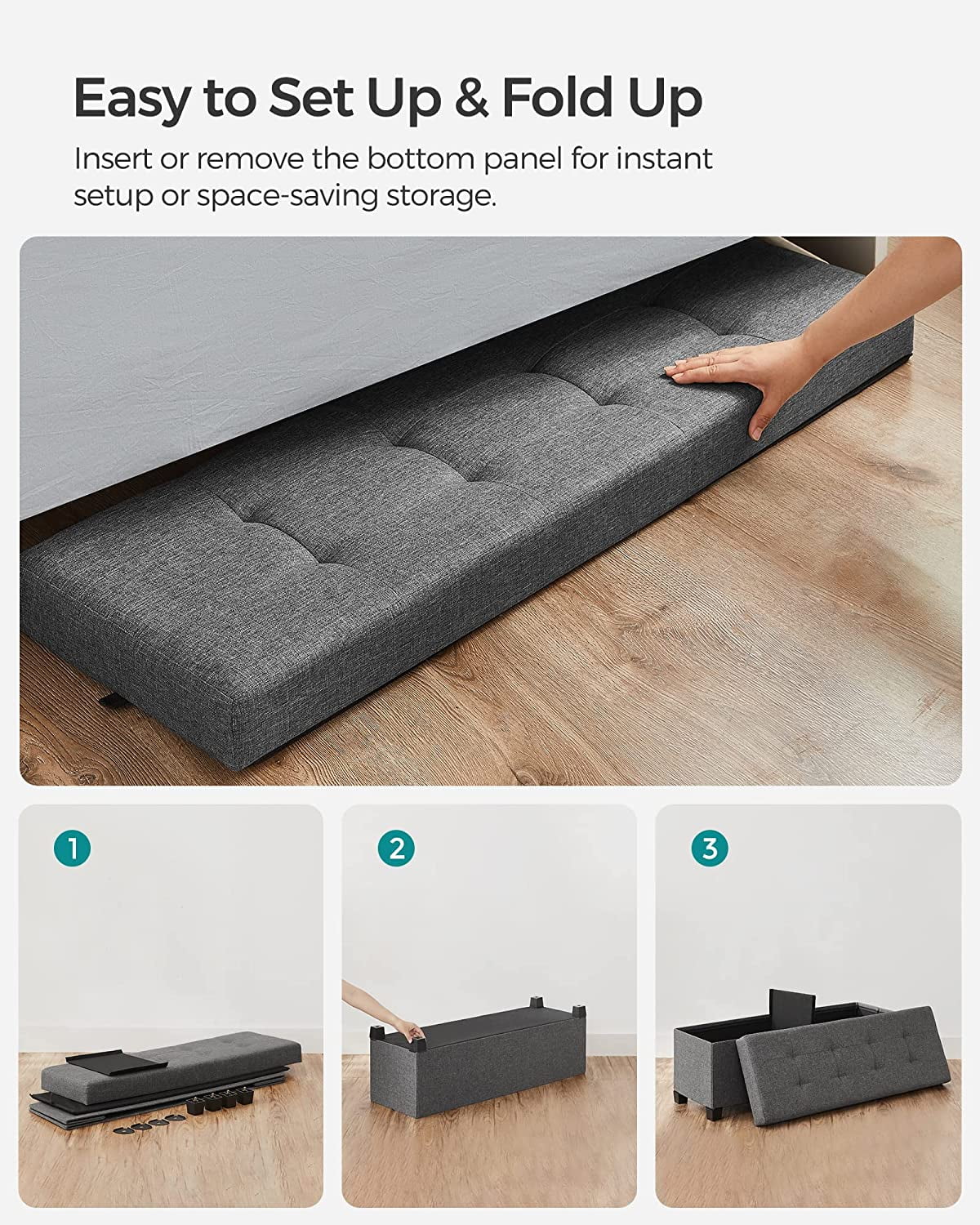 SONGMICS 43.3" Storage Ottoman Bench Ottoman with Storage CoEnd of Bed Storage Holds Up to 660 lb for Living Room Dark Gray