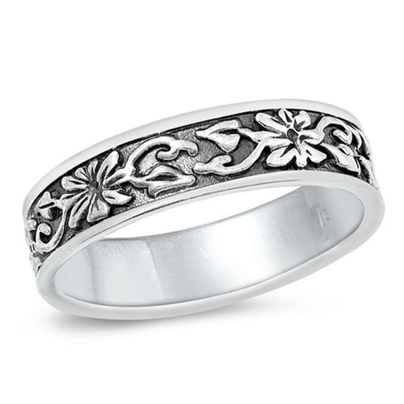 Fashion Oxidized Flower Ring .925 Sterling Silver Band Jewelry Female Male Unisex Size 5