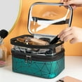 thumbnail image 3 of Makeup Bag Double Layers Transparent Large Capacity Zipper Geometric Store Cosmetic Colorfast Travel Geometric Cosmetic Bag for Office, 3 of 8