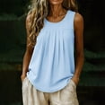thumbnail image 6 of TEAJOPSUU Tank Tops for Womens Sleeveless Crew Neck Blouses Loose Fit Front Pleated Solid Color Shirts Light Blue, 6 of 7