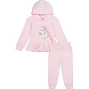Kids Headquarters Girls Fleece Hooded Zebra Jog Set Pink 6