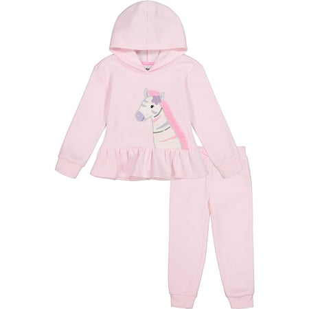 Kids Headquarters Girls Fleece Hooded Zebra Jog Set Pink 6