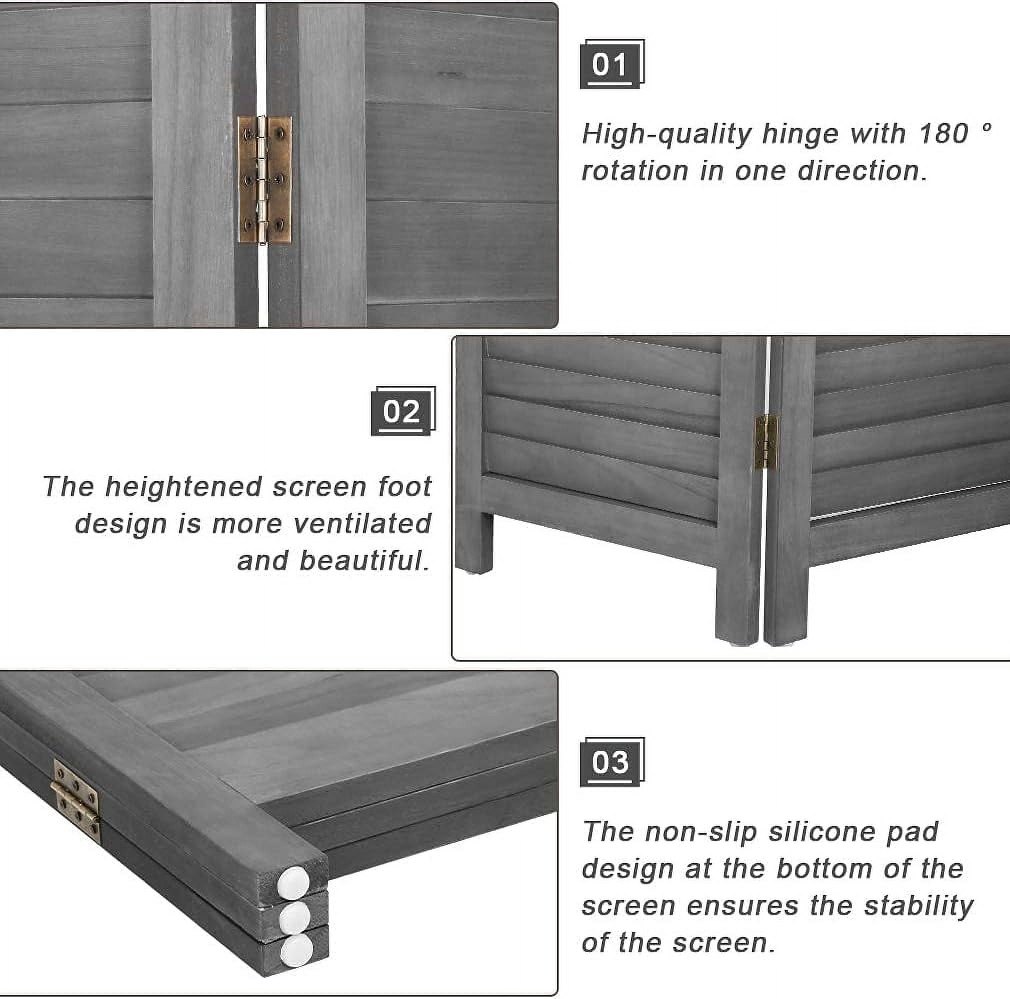 Dkelincs 3 Panel Wood Room Divider 4.3ft Tall Folding Privacy Screen Wall Divider 67"×16" Each Panel Wood Screen, Gray