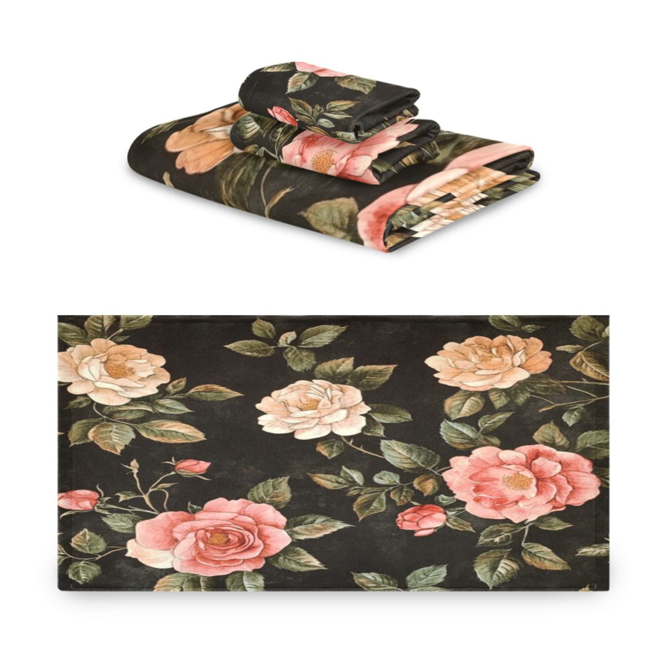 Three-Piece Towel Set Face Towel Towel Set Hand Towel Bath Towel Cotton Bath Towels Bath Towel Sets Hand Bath Towels Cartoon Red Pretty Roses