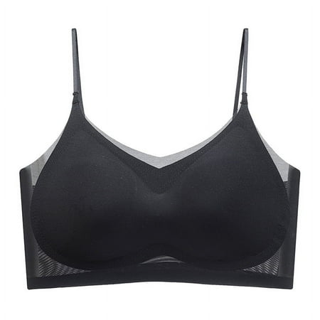 Summer thin Ice Silk Seamless Underwear Women s Thin Breathable Large Chest Small Sling Sleeping Bra black