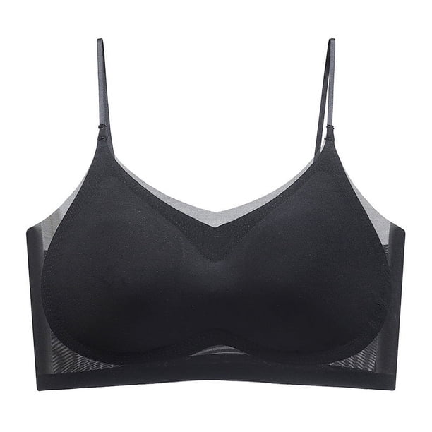 Ropa interior fina de verano de seda de hielo sin costuras para mujer, sujetador para dormir fino y transpirable con tirantes pequeños y pecho grande