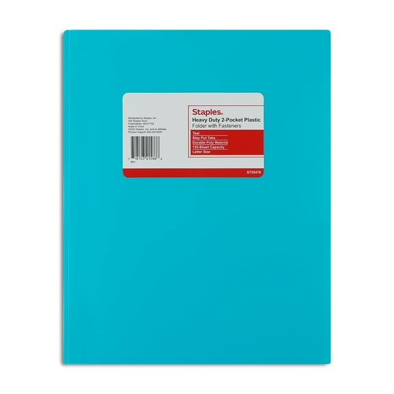 Staples 2-Pocket Portfolio with Fastener Teal 55478