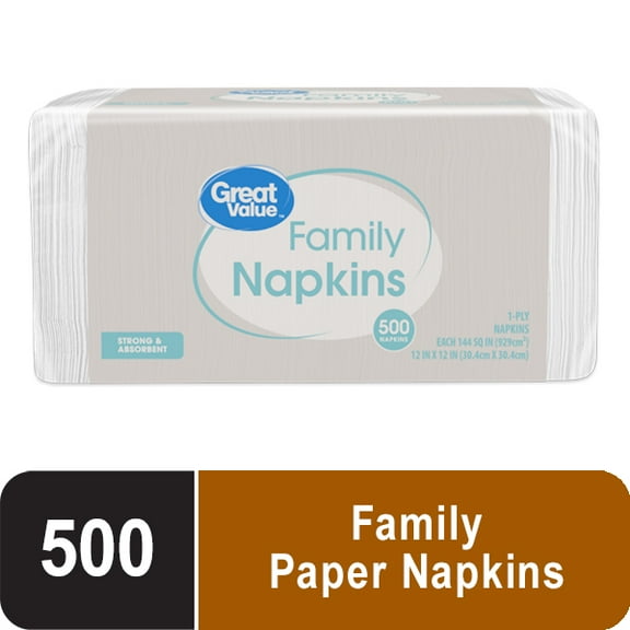 Great Value Family Disposable Paper Napkins, White, 500 count: