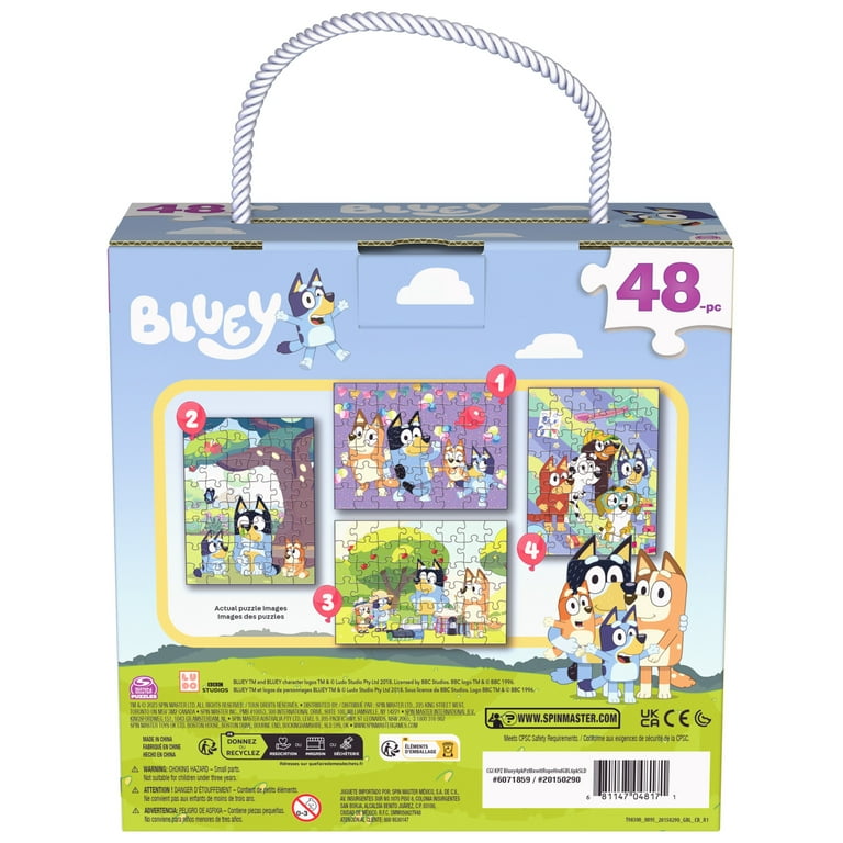 Bluey, 4-Pack 48-Piece Jigsaw Puzzles in Storage Box with Rope