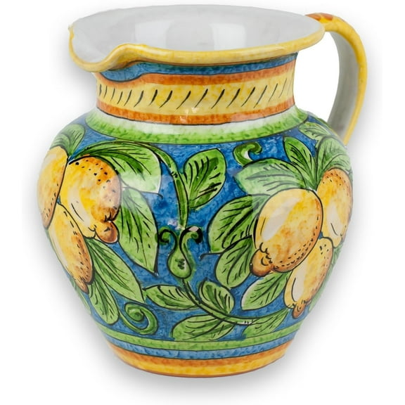 Umbria Hand Painted Ceramic Limone Pitcher from Italy