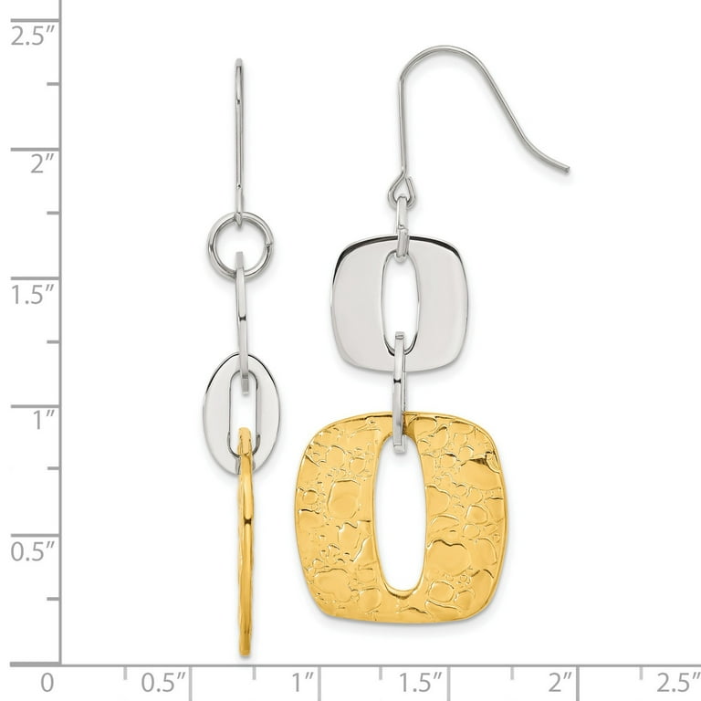 Stainless Steel Yellow IP-Plated Square Link Earrings 48x22 mm